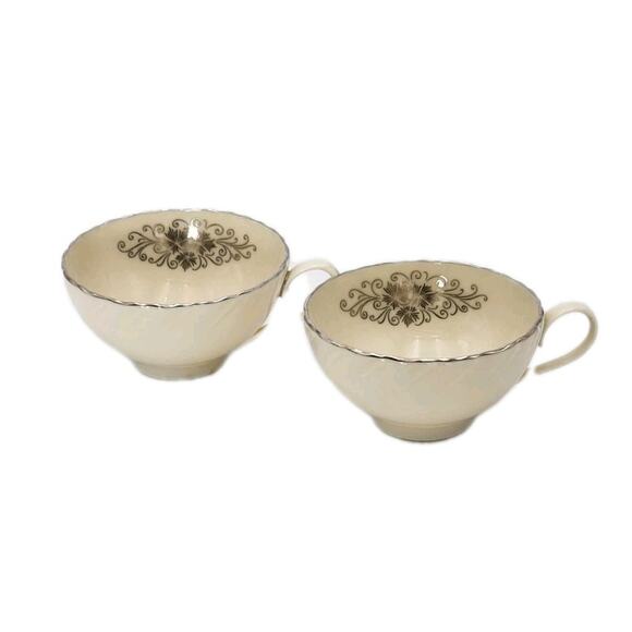 Lenox Valera Set of 2 Cups Platinum Trim 1961-77 Fine Porcelain - Picture 1 of 16